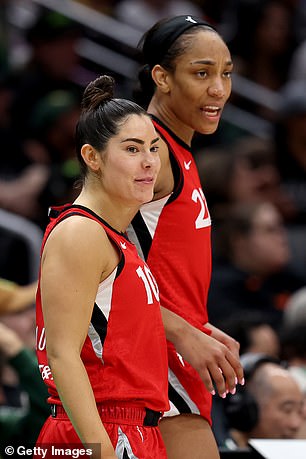 Aces teammates Kelsey Plum (front) and A'ja Wilson (back)