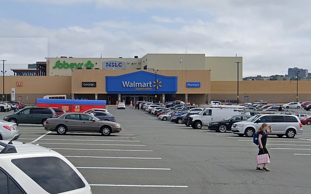 Local police rushed to the Walmart in Halifax, Nova Scotia (pictured) after reports of a 'sudden death'. When police arrived on the scene on Saturday evening, a 19-year-old worker was found dead