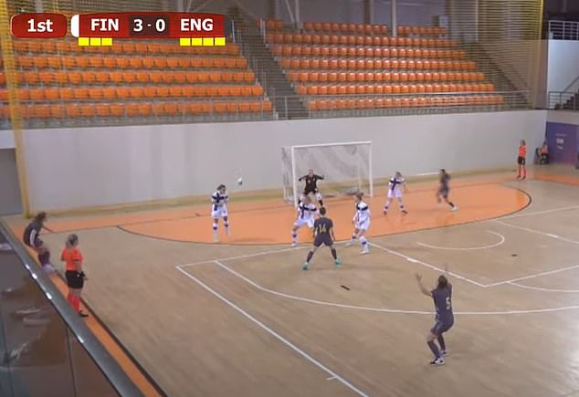 Mail Sport's Commissioning Editor Kate McGreavy (far left, in purple) scored the Lionesses' first ever Futsal goal