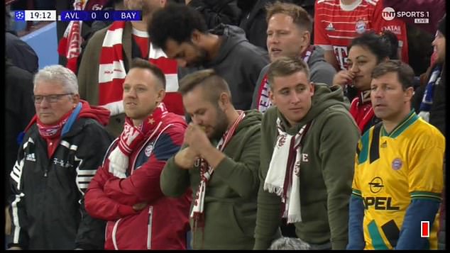 A Bayern Munich supporter was caught on camera appearing to stuff a mysterious powder up his nose during his side's match against Aston Villa