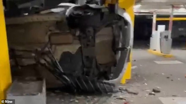 Footage showed the car being destroyed after it fell 10 meters from an embankment to a parking lot