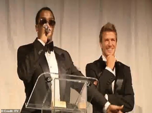 Diddy – aka Sean John Combs – on stage with David Beckham at the footballer's charity auction in 2006