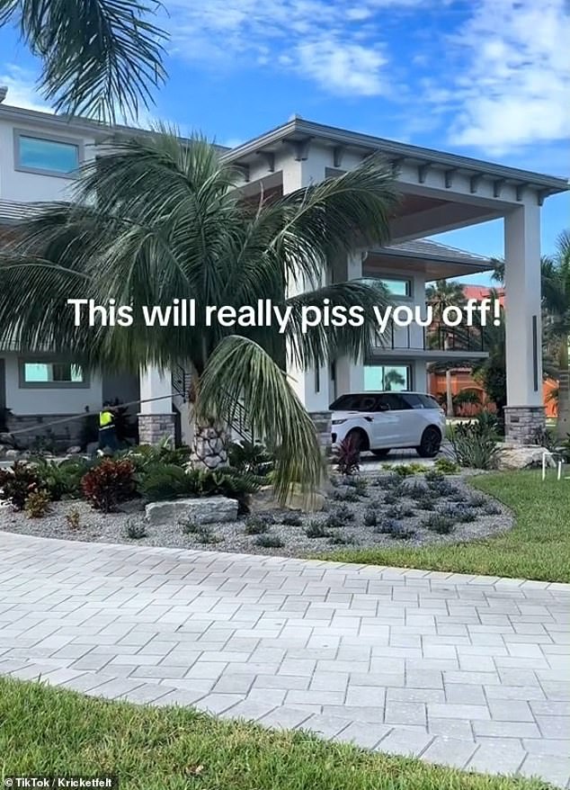 In her clips, the woman cursed repeatedly as she showed viewers around her Florida mansion, covered in concrete, with the coastline just off her backyard