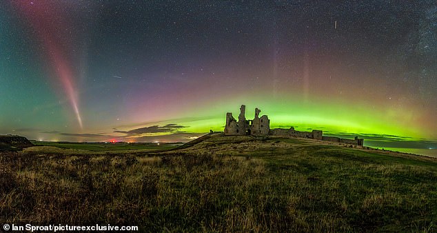 STEVE (pictured left) above Dunstanburgh Castle on the Northumberland coast on Monday evening