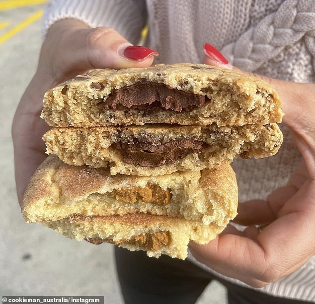 The Loaded Cookies (pictured) from Cookie Man, an Australian-owned store first opened in 1958, has been called a 'dupe' of Crumbl Cookies