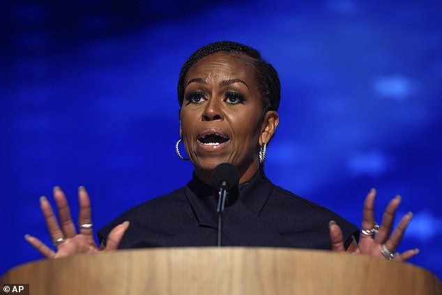 Former first lady Michelle Obama speaks during the Democratic National Convention on August 20, 2024 in Chicago. It was the last time she officially appeared for the Democrats