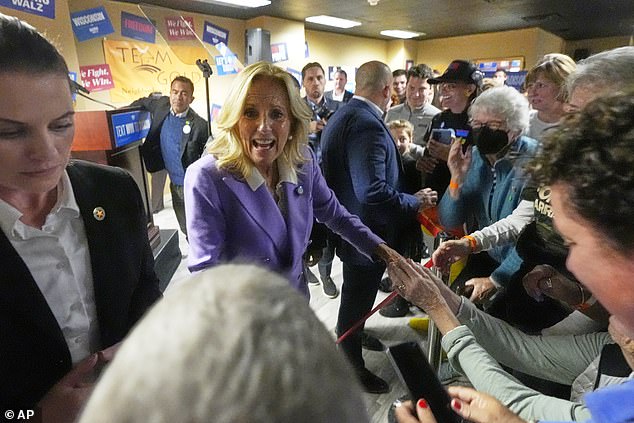 First lady Jill Biden greets supporters after speaking during a campaign stop in Madison, Wisconsin.