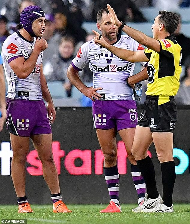 Melbourne Storm halfback Jahrome Hughes (left) was sin-binned late in the 2020 grand final but still finished with a premiership ring