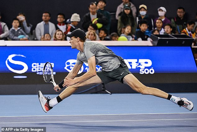 Jannik Sinner in action against Jiri Lehecka on Monday at the China Open in Beijing