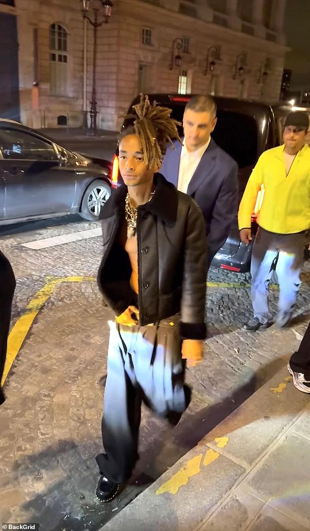 Jaden Smith, 26, appeared upset as he left the Paris restaurant Maxim on Tuesday