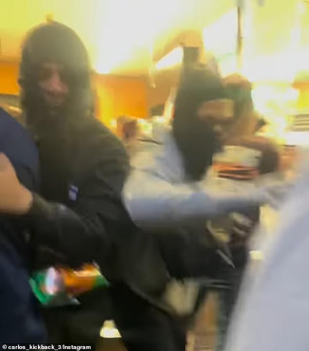 Unruly teenagers stormed out of the supermarket after vandalizing it and stealing items