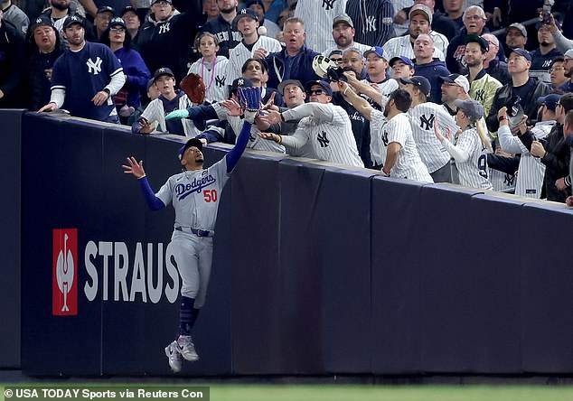 It happened in the first inning when Betts caught a pop-up from Gleyber Torres in foul territory