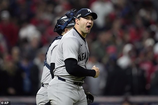 Yankees pitcher Tommy Khanle was credited with the save in the Game 4 win in New York