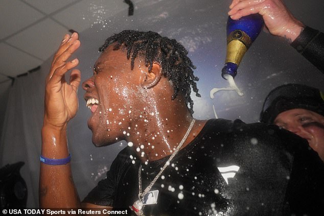 Jazz Chisholm was sarcastically booed by his teammates as they sprayed him with champagne