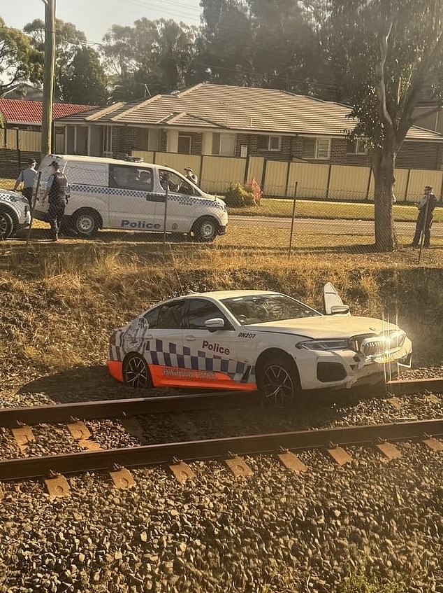 The bizarre incident (pictured) happened at the intersection of George Street and Beams Avenue, in Mount Druitt, in Sydney's west, at around 4.40pm on Saturday.