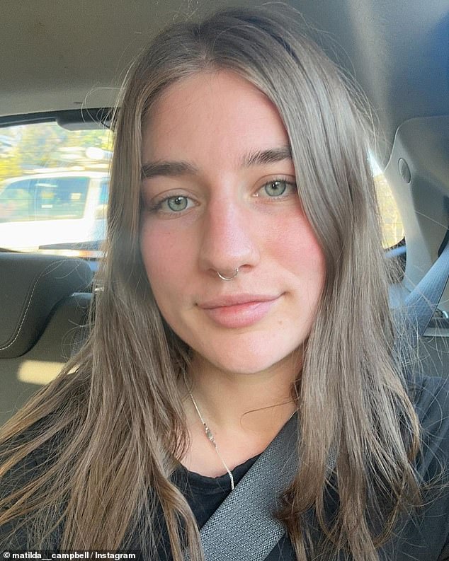 Matilda Campbell, 23 (pictured), from Newcastle, NSW, was hiking in the Hunter Valley earlier this month and became stuck between two boulders for seven hours while trying to retrieve her mobile phone