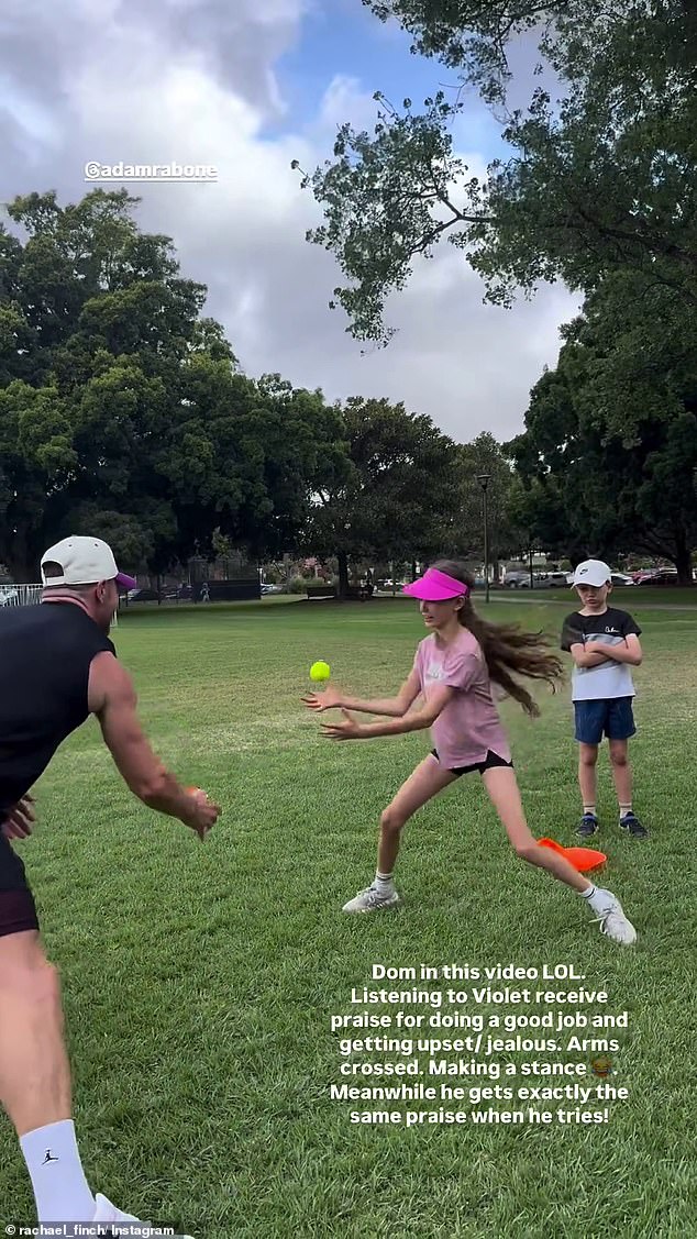 Michael watched Violet and Dominic train in a field, while the children did sprints, catching balls and other exercises