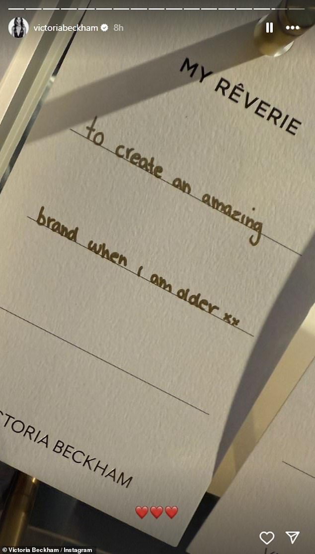 Playing off the product's name Reverie (which means daydreaming), Harper wrote on two pieces of card that she hoped she would 