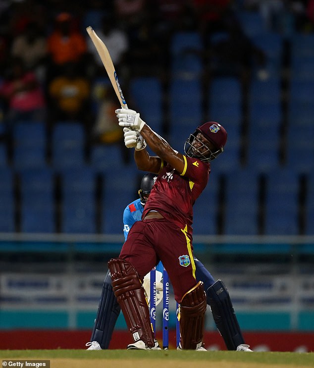 West Indian opener Evin Lewis hit 94 off 69 balls as the hosts chased a revised total of 157