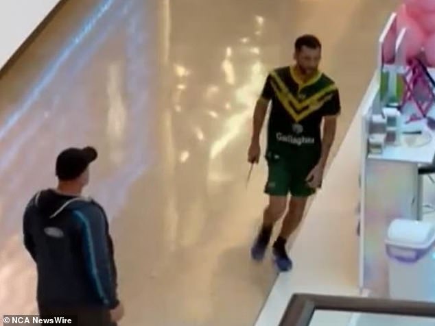 Video footage shows Cauchi running through Bondi Westfield with a knife. Image: 9News