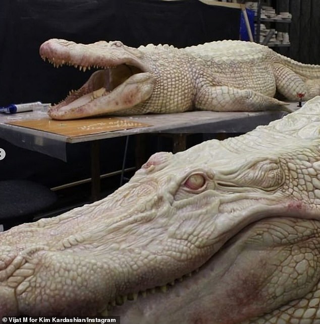 She also shares an image of albino alligator props that look very real