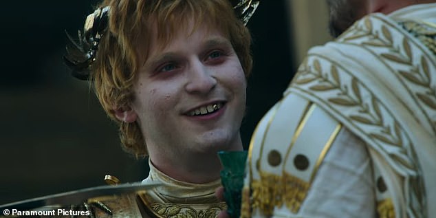 Fred plays the villainous Emperor Caracalla (pictured) in Gladiator II, the upcoming sequel to Russell Crowe's 2000 film Gladiator