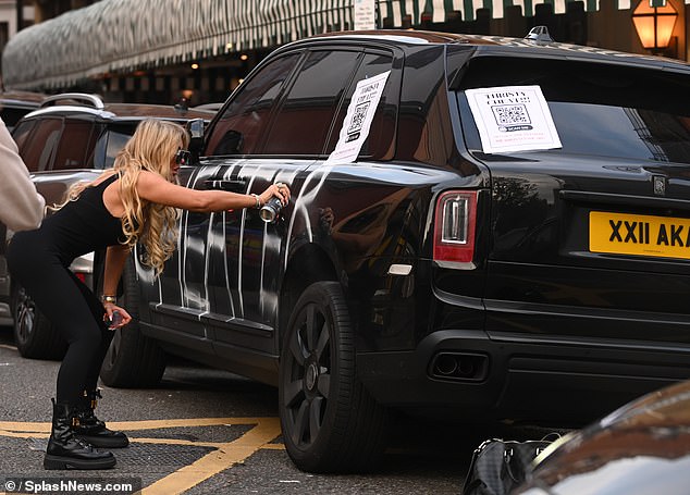 Passersby looked on in shock as Aisleyne risked arrest with her brazen money-making promotional work