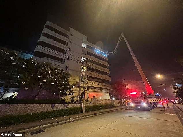 Rescuers used a truck with an aerial platform to evacuate some residents before administering first aid and taking them to Pattaya City Hospital for treatment