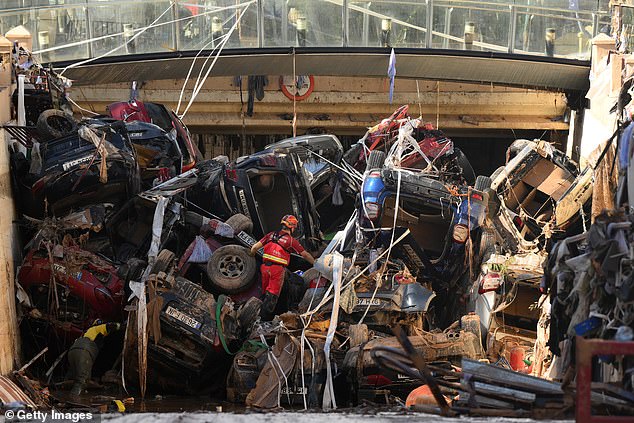 Floods swept over and dumped cars and vans across the city