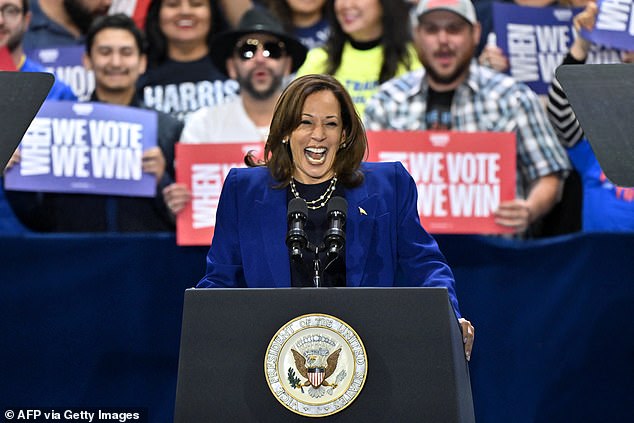 U.S. Vice President and Democratic presidential candidate Kamala Harris speaks during a campaign rally in Las Vegas, Nevada, on October 31