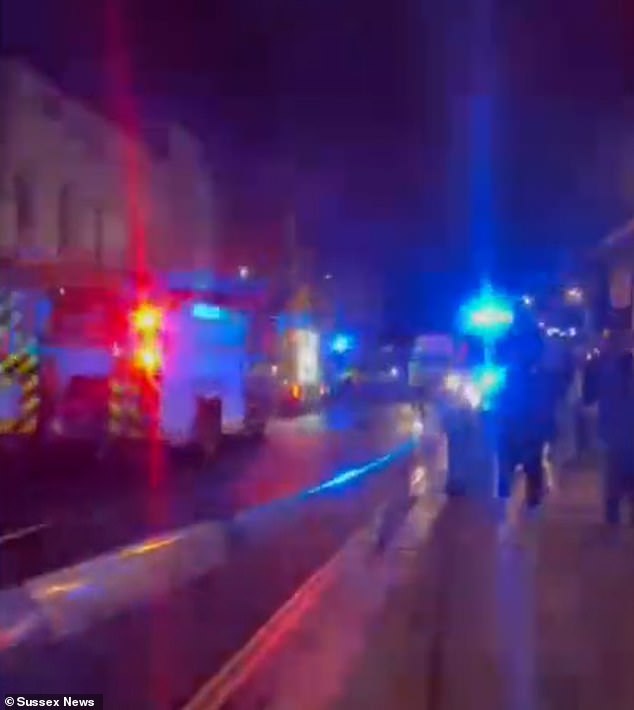 Footage shared online shows a commotion outside the restaurant as emergency vehicle lights blared