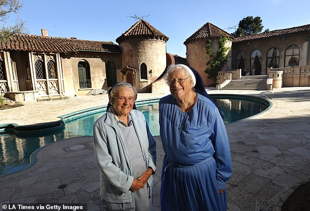 In 2015, Perry was in a battle with older Roman Catholic nuns over the sale of a convent. Sister Rita Callanan (right) and Sister Catherine Rose Holzman lived on the eight-acre estate that included a 9,000-square-foot Spanish Gothic home. until 2011