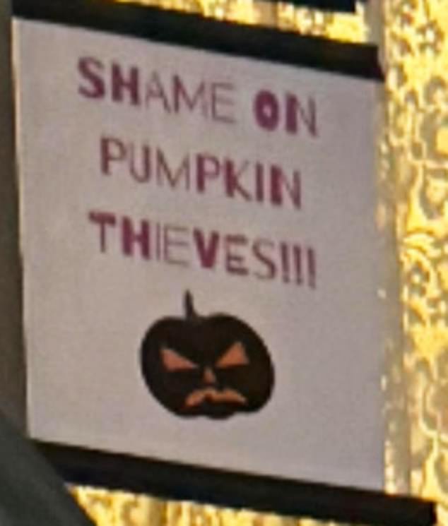 The Sex and the City star had to resort to putting up signs on the doors of her home that read: 'Shame on Pumpkin Thieves!!!'