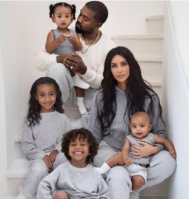 Kanye with his children when he was still married to Kim Kardashian