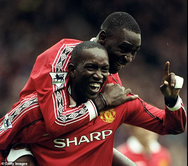 Andy Cole was seen jumping on Yorke's back when they were Man United teammates in 1998