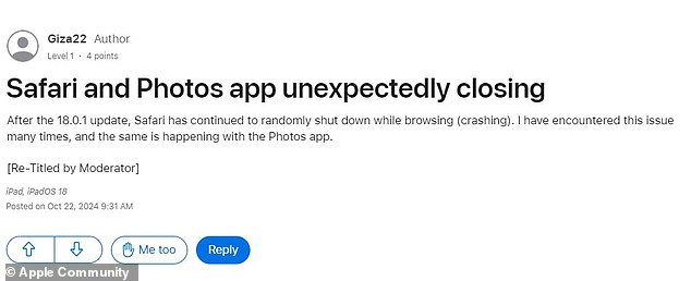 Another iPhone user noted that the app seems to close 'randomly', adding that the problem started after installing the updated 18.0.1