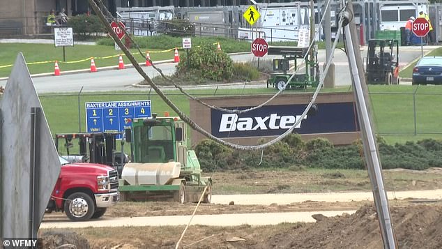 Baxter's facilities were cut off from the outside world when flooding from the hurricane swept away bridges to their property. According to latest reports, a temporary bridge has been constructed, allowing cleaning staff to enter the property