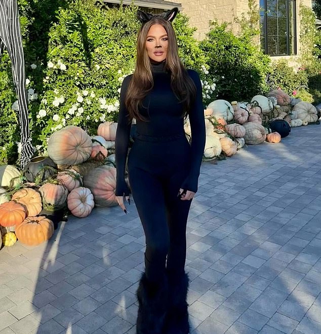 The Keeping Up With The Kardashians veteran was dressed as a black cat in a very tight-fitting black catsuit with a belt