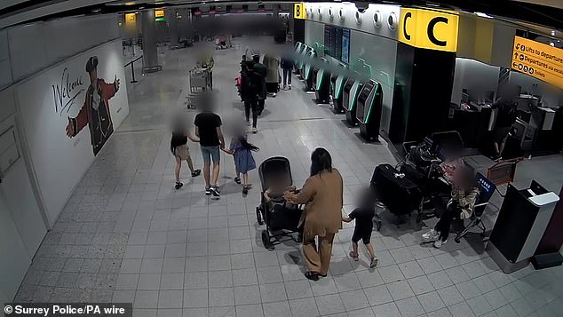 Sara Sharif's family was caught on CCTV going through passport security at London's Heathrow Airport on August 9 last year