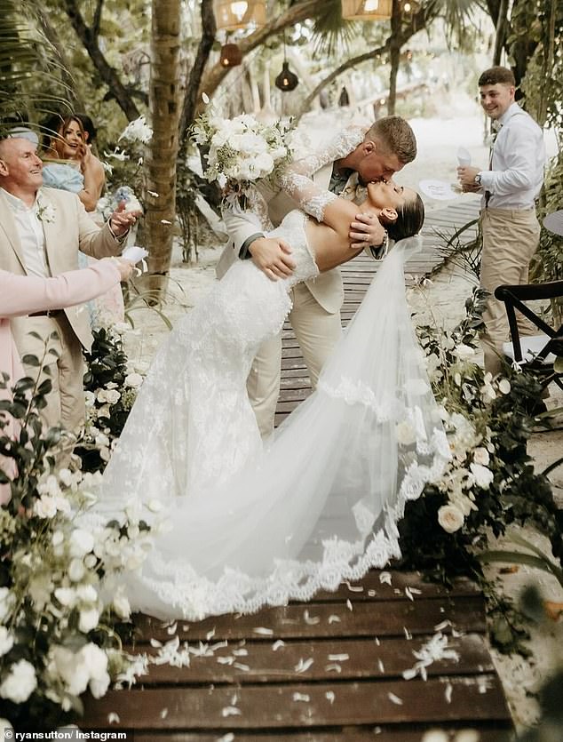 The happy couple shared their vows in Tulum as friends and family looked on at the holiday-themed event