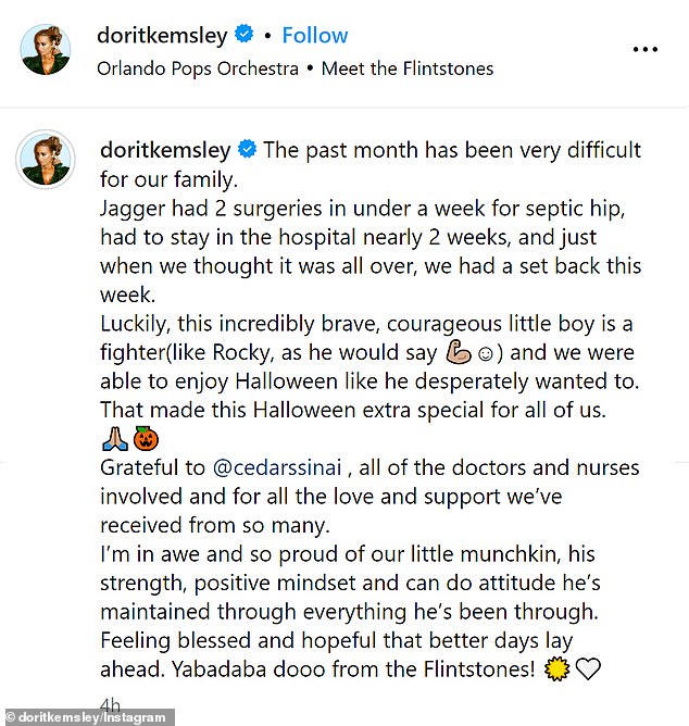 The Real Housewives of Beverly Hills star, 48, took to Instagram to update her audience of 1.6 million followers about her son's medical condition