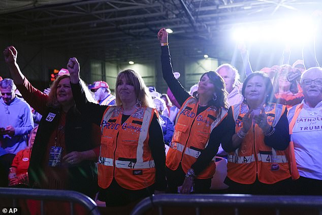 Dozens of supporters showed up in the kind of high-vis vests worn by sanitation workers, after Trump donned one to troll Joe Biden after he appeared to call MAGA world 