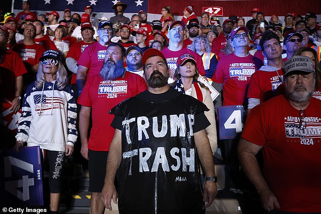 Supporters showed up in black trash bags, a nod to Joe Biden's slip of the tongue