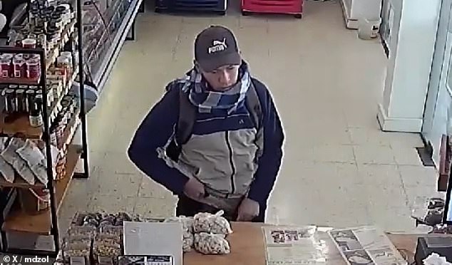 The outsmarted suspect was seen placing his small knife in his waistband moments after a female deli counter confronted him with a butcher knife