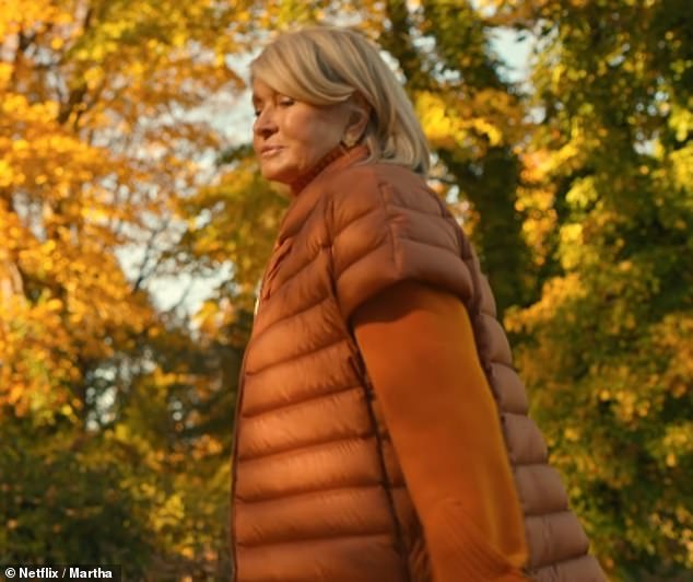 Martha recently criticized the final scenes (pictured) of the Netflix documentary about her life - titled Martha - when she said she looked 'like a lonely old lady walking hunched over'