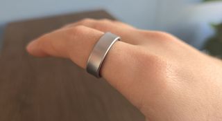 The Samsung Galaxy Ring in titanium silver