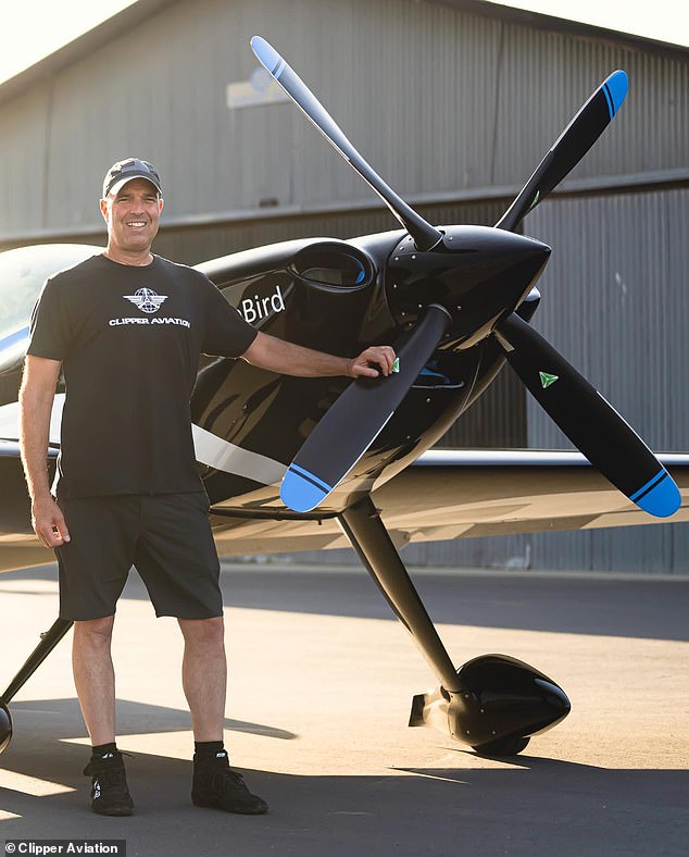 Edan Shalev pictured with his GB1 GameBird aircraft. Shalev died on July 4 after his plane nosedived into shallow waters in the Palisades Reservoir