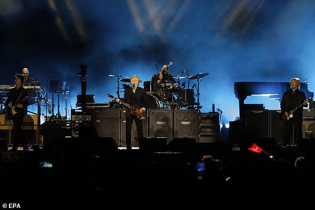 Performing a range of songs from his impressive catalogue, including Love Me Do, Hey Jude and Live and Let Die - accompanied by impressive pyrotechnics and other pyrotechnics - the famous hitmaker was seen flying back and forth between guitar and piano. while never missing a note or chord