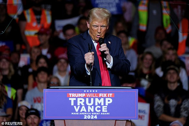 Republican candidate and former President Donald Trump is seen here Friday during a campaign stop in Wisconsin