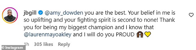 JB then responded with his own heartfelt words, writing, “you are the best. Your belief in me is so uplifting and your fighting spirit is second to none!